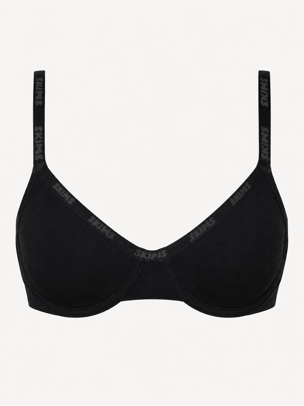 Skims Kim Kardashian Cotton Logo Underwire Demi Soft Bra Soot Black